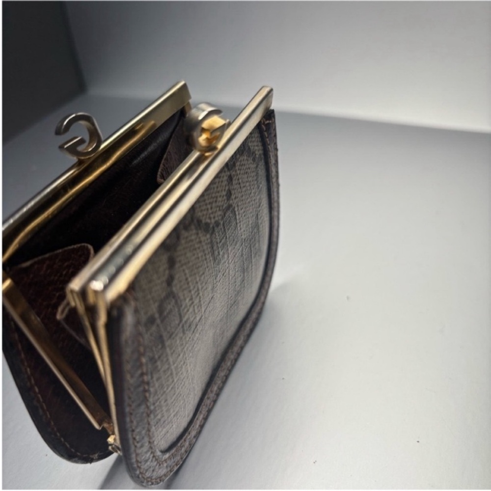 Gucci GG Supreme Coin Purse Arch Kisslock Wallet Brown Monogram Vintage 1970s - Picture 4 of 15